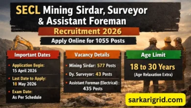 SECL Mining Sirdar, Surveyor & Assistant Foreman Recruitment 2026