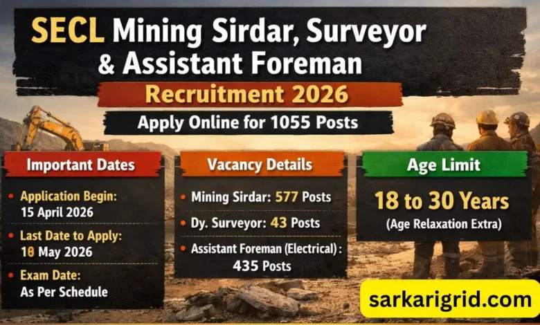 SECL Mining Sirdar, Surveyor & Assistant Foreman Recruitment 2026